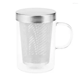 Tasses 500ml Voyage Thé en verre résistant à la chaleur Tasse avec couvercle en acier inoxydable Tasse à café Tumbler Cuisine Grand