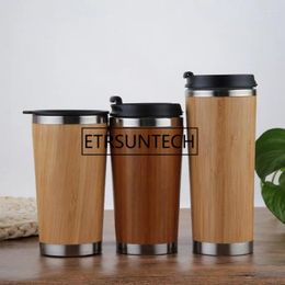 Tasses 50pcs / lot 350 ml 450 ml Tasse de voyage en bambou naturel avec couvercle en acier inoxydable tasse de gobelet