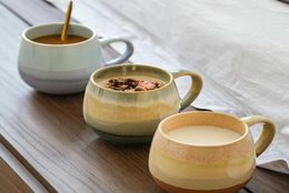 Tasses 520 ml de couleur gradient simple tasse de tasse de bureau en céramique de café manche en relief couple à boire à l'avoine