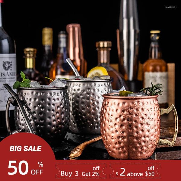 Tasses 530 ml 18 onces Moscou Mule Tasse En Acier Inoxydable Martelé Cuivre Plaqué Bière Cocktail Tasse Café Bar Drinkware