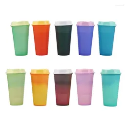 Tasses 5pcs couleur changeante tasse à café réutilisable eau PP tasse gobelet activé par la chaleur avec couvercle