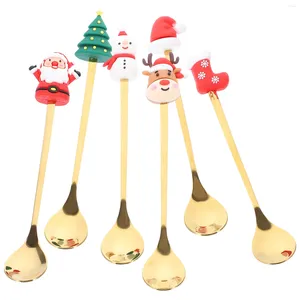 Mokken 6 pc's Meng lepels Little Trees Roestvrij staal Multi-use Coffee Christmas Gift Kit Metal Dessert Ouderling schep