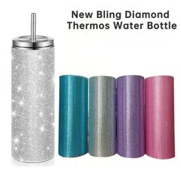 Tasses 600ML Bling Diamond Thermos Bouteille d'eau Flacon en acier inoxydable Tasse à vide isolée 231117