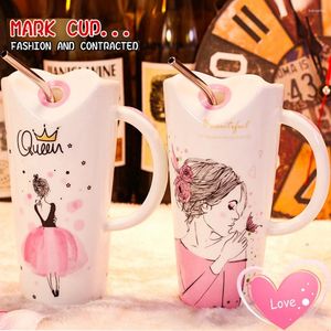 Tazas 600ml Linda niña Taza de cerámica con acero inoxidable Paja creativa Café Café Copa Mujer REDICIO DE CUMPLEABA