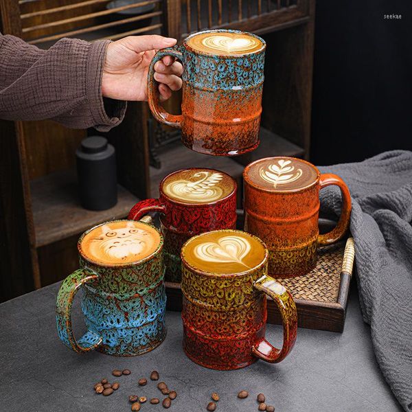 Tasses 600ml vente four baril d'huile tasse tasse en céramique café créatif eau personnelle cadeau tasses thermiques pour