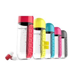 Tazas de 600ml, botella de agua de plástico deportiva, organizador de cajas de pastillas diarias, botellas para beber, botella a prueba de fugas, vaso para exteriores Z0420