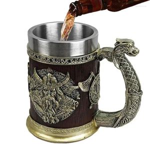 Mokken 600 ml Viking mok roestvrijstalen hars bier tankard koffiebek coffee thee krijger draak boot voor gotisch decor noors