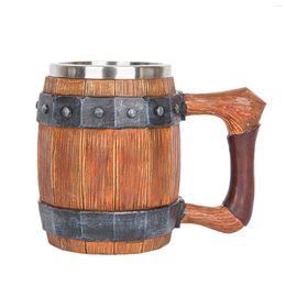 Tasses 600 ml avec handle simulation baril en bois famille stable grande capacité vintage en acier inoxydable usure résistante à bière non glissante