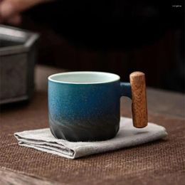 Mokken 60 ml retro keramiek Koffie mok handgemaakt houten handgreep kleine capaciteit water beker gradiënt glazuur thee kantoor