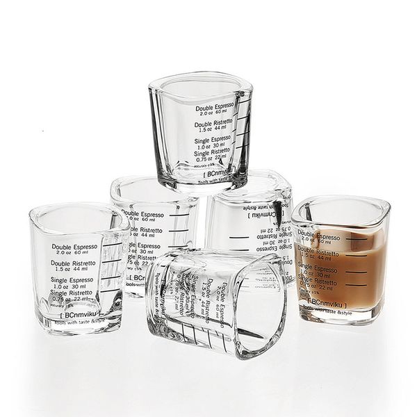 Tasses 60ml Carré Épaissi Mur Verre Once Tasse Graduée Mesure Concentré Espresso Café Pour Cuisine Fournitures 230627