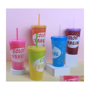 Tasses 650 ml Couleur Changement PP Cup en plastique Réutilisable Party Water Beverage Top avec STS Couleurs variables Tumblers Drop Livrot Home Gard Dhflr