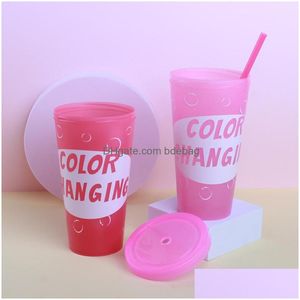 Tazas 650Ml Cambio de color Pp Tazas de plástico Reutilizable Fiesta Agua Bebida Taza Con Sts Colores variables Vasos 764 B3 Drop Delivery H Dhbi0