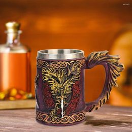 Tazas 650ml Cerveza Vikining Taza de agua Agua de agua Café de acero inoxidable Ornamentos de artesanía de resina Tiki
