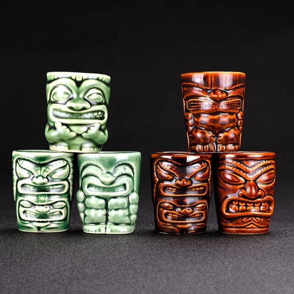 Tasses 7 Couleurs Vente 400 ml Tiki Tasse Dieu Image Verre À Vin En Céramique Cocktail Hawaïen Tasse Bar Ustensiles À Boire avec Poignée 230627