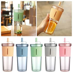 Tasses 700ml Gobelet de voyage en acrylique avec couvercle et paille Premium isolé double paroi en plastique poignée de verres à boire