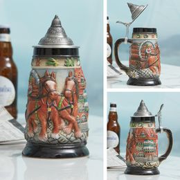 Tasses 700 ml conception de cheval tasse de bière allemande tasse à café dessinée à la main avec couvercle en céramique verre à vin cadeaux de fête des pères tasses à goutte