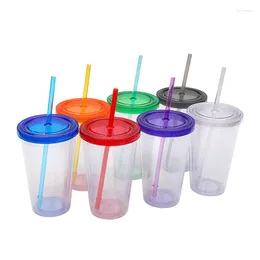 Tasses 710 ml 24 oz en plastique transparent double paroi en verre bouchon de paille tasse à café anti-fuite avec