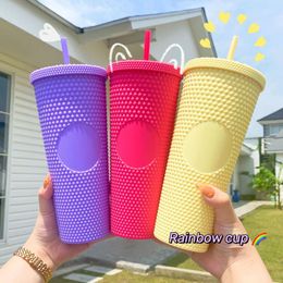 Mokken 710 ml dubbele laag plastic stro kopje herbruikbare glitterwaterfles met deksel gepersonaliseerde drankje koffie