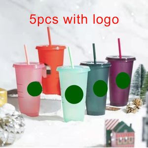Tasses 710 ml tasse de paille avec couvercle couleur changeante café Muti style gobelet en plastique réutilisable tasse de boisson portable pour voiture de voyage en plein air 230210