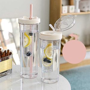 Mokken 800 ml schattige waterfles met stro deksel water fles fruitthee ingebouwde filterbeker draagbaar kantoor drinkweergerei outdoor shaker z0420