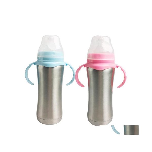 Tazas 8Oz Vacío Insation Botella de lactancia con Sile Nipple 304 Acero inoxidable Alimentador de leche para bebés Entrega de gota infantil Home Garden Kitch Dhfaj