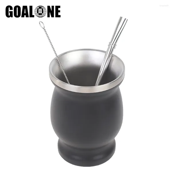 Tasses 8 oz yerba mate nature naturelle gourde tasse tasse 304 en acier inoxydable double mur traditionnel avec bombilla et brosse de nettoyage