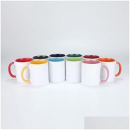 Mokken 9 kleuren warmteoverdracht keramische mok met handvat interne kleur sublimatie blanco koffiebekers 320 ml huis creatief water c dhgarden dhveg