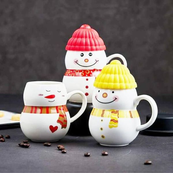 Tasses 9 types de tasse à café en céramique créative, tasse d'eau de bonhomme de neige de dessin animé de noël avec couvercle, bouteille de maison année 2022 cadeaux 290n