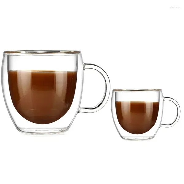 Tasses 90 ml 250 ml deux tailles double paroi tasse en verre avec la poignée café Kungfu thé jus de lait tasse de boisson saine