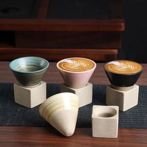 Tasses 90ml rétro tasse à café en céramique poterie brute tasse à thé japonais latte tirer fleur porcelaine créative 231024