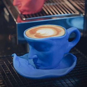 Tasses Art abstrait Portrait du visage tasse à thé Couple café en céramique avec cuillère décoration exquise de la maison et du bureau