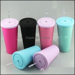 Tasses Acrylique Tumbler droit Mat 480 ml Tasses Couvercle plat STS Tasses à double paroi MTI Couleur Nouvelle arrivée Drop Livraison 2021 Home Garden Ki Dhq5M