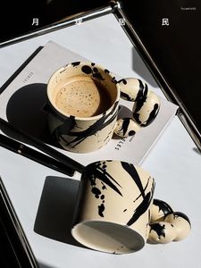 Mokken AhunderJiaz-Classic Retro Crème Inkt Handgemaakte Keramische Mok Koffie Melk Kopjes Huishoudelijk Drinkgerei Thuis Drinkware Set