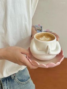 Mokken Ahunderjiaz-schattige gele keramische koffie Coasters Huishouden Drinkgerei Huisdecoraties Kawaii Cup