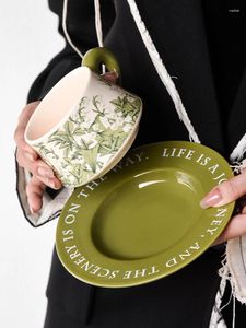 Mokken Ahunderjiaz-vintage American Ceramic Cup en Saucer Set Green Bell Orchid Coffee Mug Retro Kitchen Dining Drinkware
