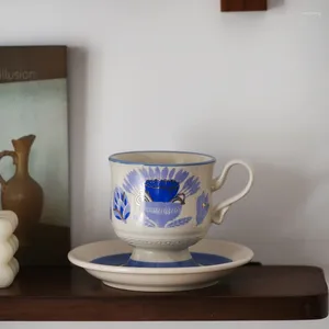 Mokken ahunderjiaz-vintage keramische koffiemok met schotel tropische bloem keuken bar drinkware set huisdecoratie
