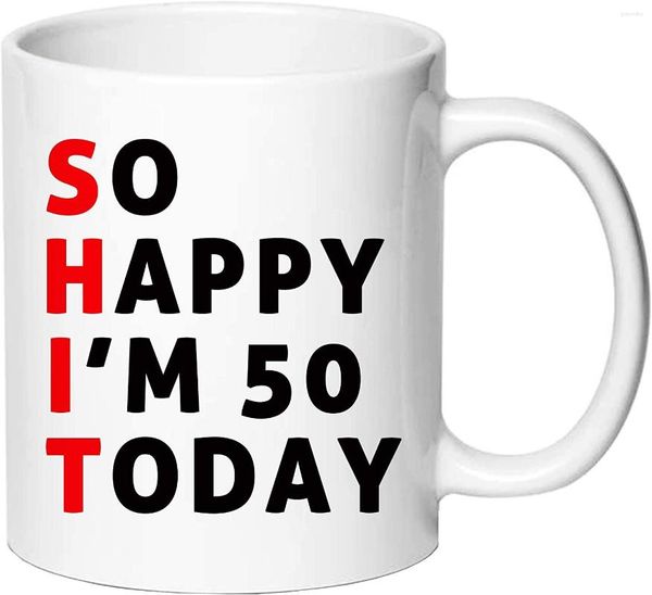 Tazas AliCarr So Happy I Am 50 Today Birthday Coffee - Novedad Taza de cerámica Taza de té Regalos 50 para mujeres Idea de regalo