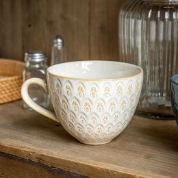 Tassen Amerikanischen Stil Kreative Relief Frühstück Tasse Große Kapazität Householod Haferflocken Milch Becher Vintage Paar Keramik Wasser Tassen