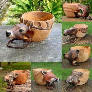 Mokken dier houten beker dieren hoofd afbeelding draagbaar camping houten drinkjaar geschenk mok