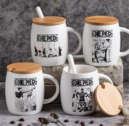 Mugs Anime Coffee Mug Ceramic Skull Cartoon Cup Set with Cover and Spoon Girls Boys Birthday Christmas Gifts 230815