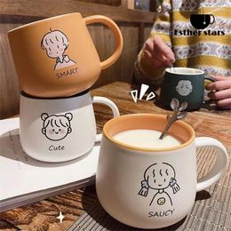 Mokken Anime Paar Eenvoudige Creatieve Keramische Huishoudelijke Ontbijt Melk Handvat Drinkware Met Lepel Voor Geschenken Geliefde