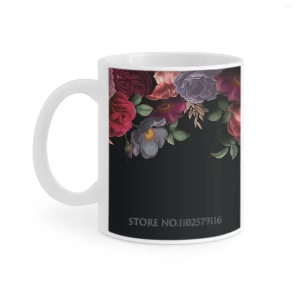 Tasses Antique botanique nuit aquarelle Roses sur noir blanc tasse imprimée drôle tasse de thé cadeau personnalisé fleur de café printemps