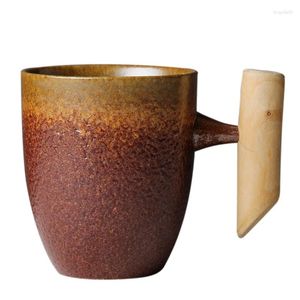 Tasses à 35 Japonais Vintage en céramique Top Tasse Tobinage Rust Glaze Tea Milk With Wood Handle Water Cup Home Bureau