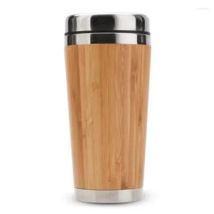 Tasses Tasse à café en bambou Tasse de voyage en acier inoxydable avec couvercle anti-fuite isolé accompagnant réutilisable