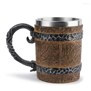 Tasses Barrel Beer Mug Simulation En Bois Unique Café Vintage Bar Accessoires 450ml Enveloppé Avec Poignée En Résine Pour