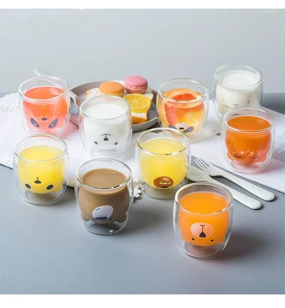 Tazas en forma de oso, taza de té Kungfu resistente al vidrio de doble pared, taza de jugo de leche, tazas de café, regalo, amor infantil