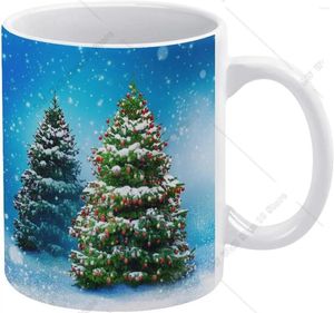 Mokken Mooie kerstboommok twee jaar bomen Koffie keramische drinkbeker met handvat 11oz voor thuiscadeau