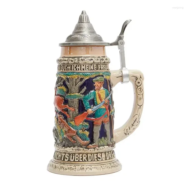 Tazas Cerveza Stein Taza 600 ml Caza alemana Viking Tankard con tapa de Petwer Taza de café Drinkware Regalos