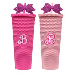Tasses Berlian Tumbler avec sedotan Glitter busur terinspirasi merah muda Barb bertatahkan BPA bouteille air dapat digunakan kembali cangkir hadiah pour 230904