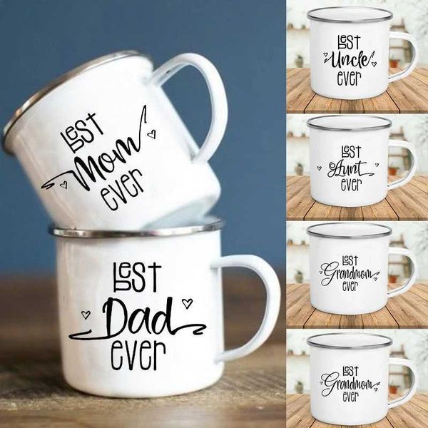 Tazas Mejor Mamá/Papá Taza de esmalte de esmalte Cazas de desayuno originales para sublimar a la taza de café Regalos personalizados Taza de acero inoxidable 240410